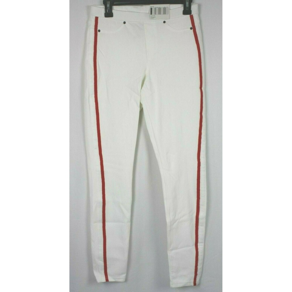 Hue Women's Racer Stripe Original Denim Leggings white with red stripes